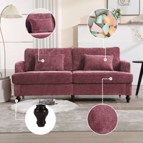 Mid Century Modern Chenille Fabric Loveseat Sofa, 2-Seat Upholstered Loveseat Sofa Modern Couch For Living Room,Brown Wood Feet Sofa For Bedroom, (Option: Wine red)
