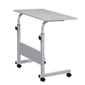 80cm Adjustable Tray Table Rolling Sofa Side Snack Table With Wheels Portable C-Shape Dinner Tray Tables Mobile Wooden Laptop Desk Beside Couch B (Option: White)