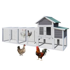 Gray Wooden Chicken Coop Outdoor Hen House With Run, Waterproof Roof & Nesting Box, Rabbit Duck Poultry Cage With Perch, Sliding Tray, And Secure (Option: Gray)
