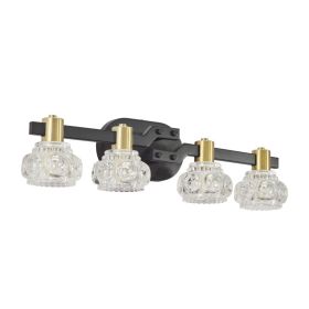 24 Vintage 4-Light Wall Sconce With Clear Crystal Shades, Black Iron Finish Vanity Light Fixture For Bathroom Or Hallway  No Bulbs (Option: Default)
