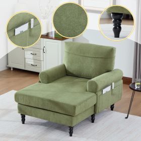 Modern Minimalist Chenille Fabric Chaise Lounge Recliner Single Sofa Living Room Bedroom Rest Chair Wooden Sofa Legs With Comfortable Backrest An (Option: Olive Green)
