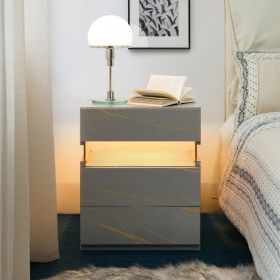 LED Nightstands 3 Drawer Dresser For Bedroom End Table With Acrylic Board LED Bedside Tables For Bedroom Living Room Bedside Furniture Grey Gold (Option: Grey Gold)