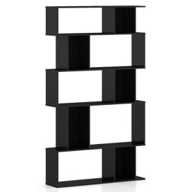 Geometric Bookshelf 5-Tier Bookcase With Open Shelves And Closed-back Cubes With Non Slip Foot Pads For Living Room, Bedroom, Or Home Office (Option: Black)