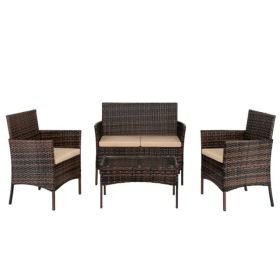 2pcs Arm Chairs 1pc Love Seat & Tempered Glass Coffee Table Rattan Sofa Set Brown Gradient(SAME AS 45313116) (Option: defaulttitle)