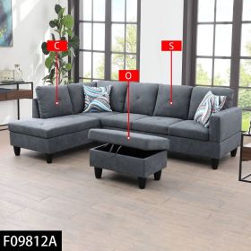 Pickup Only--Dark Grey Flannelette 3-Piece Living Room Sofa Set (Option: 3PCS  S.C.O)
