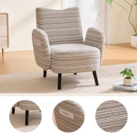 Modern Style Armchair With Sanded Fabric, Side Storage Pocket, Solid Wood Legs, Comfortable Reading Chair For Living Room, Bedroom, Office (Option: Khaki)