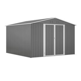 10 X 10 FT Outdoor Storage Shed, Large Metal Tool Sheds With Updated Frame Structure And Lockable Doors, Garden Shed For Backyard Garden Patio La (Option: Gray)