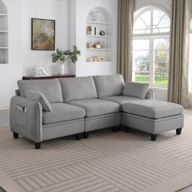 85 Inch GRAY Chenille Modular Sectional Sofa,  L-Shaped Cloud Couch With Storage Ottoman, DIY Combination For Living Room (Option: Gray)