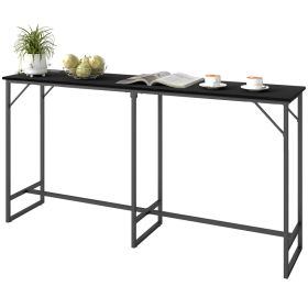 70" Bar Table with Charging Station, Industrial Rectangular Bar Height Pub Table with Steel Frame, Black Wood Grain (Option: Black-990x480x140 mm)