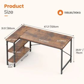 L-shaped Office Desk, 39-55inch Computer Desk, Writing Work Desk With Reversible Storage Rack (Option: Brown47in)