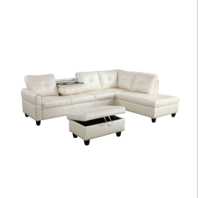 Only Self Pickup--White Faux Leather Synthetic Leather 3-Piece Sofa Set (Option: F09914B   3PCS  S .C .O)