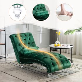 Velvet Chaise Lounge Indoor,Button-Tufted Upholstered Chaise Lounge Chair With Pillow For Bedroom Living Room Office  Emerald Velvet (Option: Emerald)