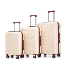 HIFINE TOURIST 20  24  28 3 Pcs Set In ABS Spinner Wheel Luggage, Matching Color , With Combination Lock Beige (Option: Beige)