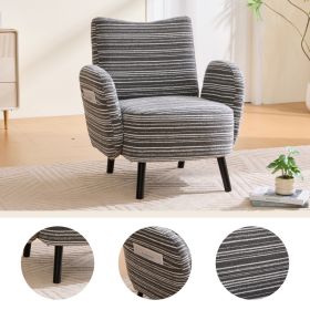 Modern Style Armchair With Sanded Fabric, Side Storage Pocket, Solid Wood Legs, Comfortable Reading Chair For Living Room, Bedroom, Officel (Option: Dark gray)