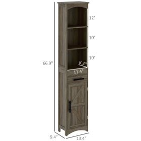Farmhouse Tall Slim Bathroom Storage Cabinet With Recessed Drawer, Narrow Cabinet With Barn Door, Weathered Gray Oak (Option: Weathered Gray Oak)