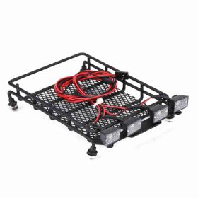 Middle Size Roof Rack Luggage With LED Lights Quadrate For SCX10 1/10 RC Car (4 White) (Option: Default)
