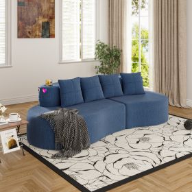 Modern Curved Sectional 3 Seat Minimalist Elegant Half Moon Sofa Compressed Modular Sectional Sofa For Living Room, Office, Apartment (Option: Navy)