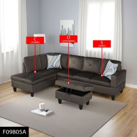 Pickup Only--Grey Flannel 3-Piece Living Room Sofa Set (Option: 3PCS  SCO)