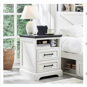 2 Drawer Style 24-inch Wooden Bedside Table, With Drawers And Charging Station (Option: White)