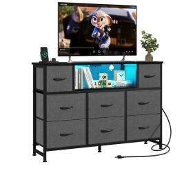 A Storage Cabinet With 8 Fabric Drawers And An Electrical Socket, And An LED TV Cabinet With USB And Type-C Interfaces (Option: grey)