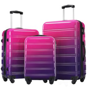 Hardshell Luggage Sets 3 Piece Gradient Color Expandable Suitcase With Spinner Wheels And TSA Lock Lightweight 20 24 28 Available,Purple And Pink (Option: Multicolor purple)
