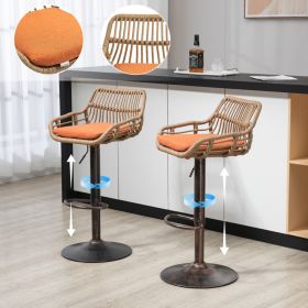 Modern Swivel Bar Stools Set Of 2 Adjustable Counter Height Chairs With Footrest For Kitchen, Dining Room  Orange (Option: Orange)