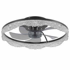 20 Decorative LED Ceiling Fan Light  Modern Flush Mount With Acrylic Ring, Hidden Blades, Remote Control, And Dimmable Light For Stylish Homes Bl (Option: Default)