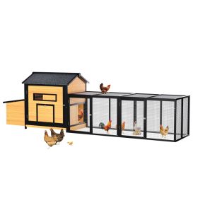 118 Large Wooden Chicken Coop Outdoor Hen House With Nesting Box, Leak-Proof Pull-Out Tray, Asphalt Roof & Free-Range Doors -Secure Poultry Cage (Option: BlackGold)