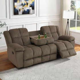Pickup Only--Brown Stripe Fabric Living Room Recliner Intelligent 3-Piece Sofa Set (Option: S)
