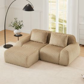 82 Modern L-Shaped Modular Sectional Sofa For Living Room,Flannelette Fabric,Oversized 2-Seater Couch,boneless Sofa ,Movable Ottoman,Buckle Conne (Option: Light Camel)