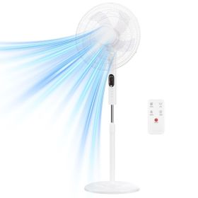 Remote Control Quiet Standing Fan, Oscillating Pedestal Fan With Adjustable Height, Timer And Multiple Modes For Bedroom Office (Option: White)