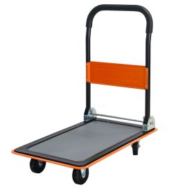 Flatbed Cart, 330lbs Heavy Duty Capacity Platform Hand Truck 360 Degree Swivel Wheels Foldable Push Hand Cart For Loading And Storage, Warehouse- (Option: Orange)