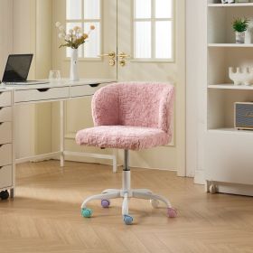 A&A Furniture Office Chair,Artificial Rabbit Hair Home Office Chair With Metal Base,Adjustable Desk Chair Swivel Office Chair,Vanity (Option: Pink)