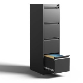 4 Drawer Metal Vertical File Cabinet With Lock Office Home Steel Vertical File Cabinet For A4 Legal Letter Size (Option: Black)