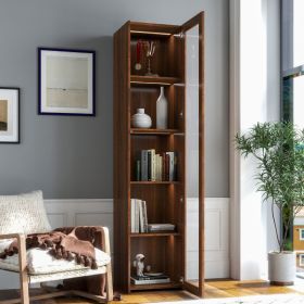 Display Cabinet With Transparent Acrylic Plate Doors, Curio Storage Cabinet With 5 Shelves, Bookcase With LED Lights (Option: Walnut)