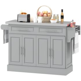 Rolling Kitchen Island Cart with Wheels, Portable Island Table for Kitchen with Stainless Steel Top, Adjustable Shelves, 2 Drawers, Spice, Knife and (Option: Grey-930x485x210 mm)