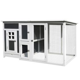 PawHut 63 Outdoor Chicken Coop Wooden, Chicken Cage With Run Area, Nesting Box, Hen House With Waterproof Roof, Removable Tray (Option: Gray)