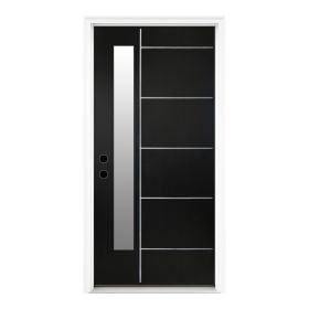 36 X 80 Textured Finished Fiberglass Entry Door With Brickmould,Double-sided Frosted Glass Modern Style For Home's Front Entrance Door, 4-9-16 Vi (Option: Black)