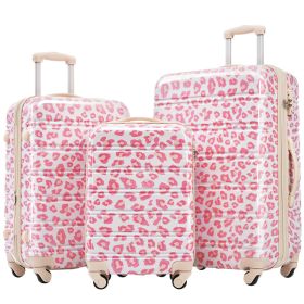 Hardshell Luggage Sets 3 Pcs Spinner Suitcase With TSA Lock Lightweight-20-24-28 Luggages (Option: Pink Leopard)