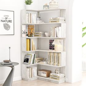 90cm 35.43 Extended Size 5-Tier Freestanding L-Shaped Corner Bookshelf For Living Room,Bedroom,home Office Wooden Bookcase With Anti-drop Panel A (Option: Light gray)