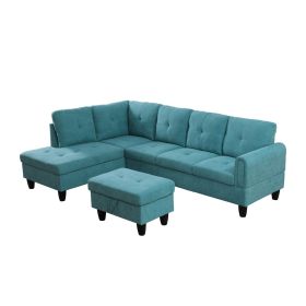 Only Self Pickup--Teal Blue Fluffy Fabric 3-Piece Living Room Sofa Set (Option: F09703A  3PCS  S.C.O)