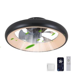 20  Black LED Ceiling Fan Light  Dimmable  Adjustable Color Temperature, APP  Remote Control, Modern Smart Ceiling Fan For Living Room, Bedroom, (Option: Default)