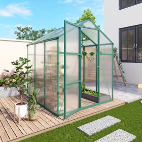 Newly Marketed Gain Height Windproofaluminum Greenhouse 6x6 FT Polycarbonate Greenhouse Raised Base And Anchor Aluminum Heavy Duty Walk-in Greenh (Option: Green)