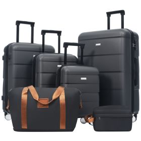 Hardshell Luggage Sets 6 Piece With 2 Bags,Carry On Suitcase With Handle Password Lock Double Spinner Wheels, Lightweight 16-20-24-28 Luggages (Option: Charcoal)