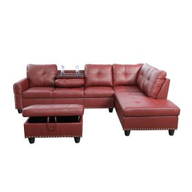 Only Self Pickup--Red Faux Leather Synthetic Leather 3-Piece Sofa Set (Option: F09915B   3PCS  S.C.O)