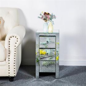 Mirror Bedside Table - Three Drawers, Silver Color (Option: Default)