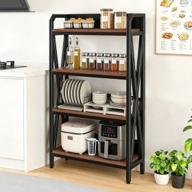56.30'' Bakers Rack 4-Level Storage Shelves Metal And Wooden Kitchen Shelves, Kitchen Organizers And Storage, For Garage, Pantry, Bathroom, Close (Option: Black)