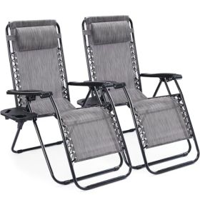 Zero-gravity Seat, 2-piece Set. Portable Recliner With Cup Holder And Adjustable Backrest. (Option: grey)