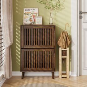 23.6-inch Walnut Shoe Cabinet, Medieval Modern Independent Shoe Cabinet, Fence Shoe Cabinet With 2 Flip Drawers, Suitable For Corridors And Entra (Option: Walnut)