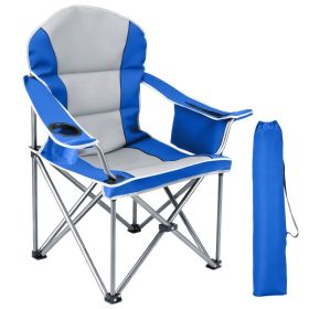 Oversized Camping Folding Chair, Heavy Duty Padded Chair With Cup Holder Storage And Cooler Bag, 5000 LBS Steel Frame, Portable For Outdoor (Option: Blue Gray)
